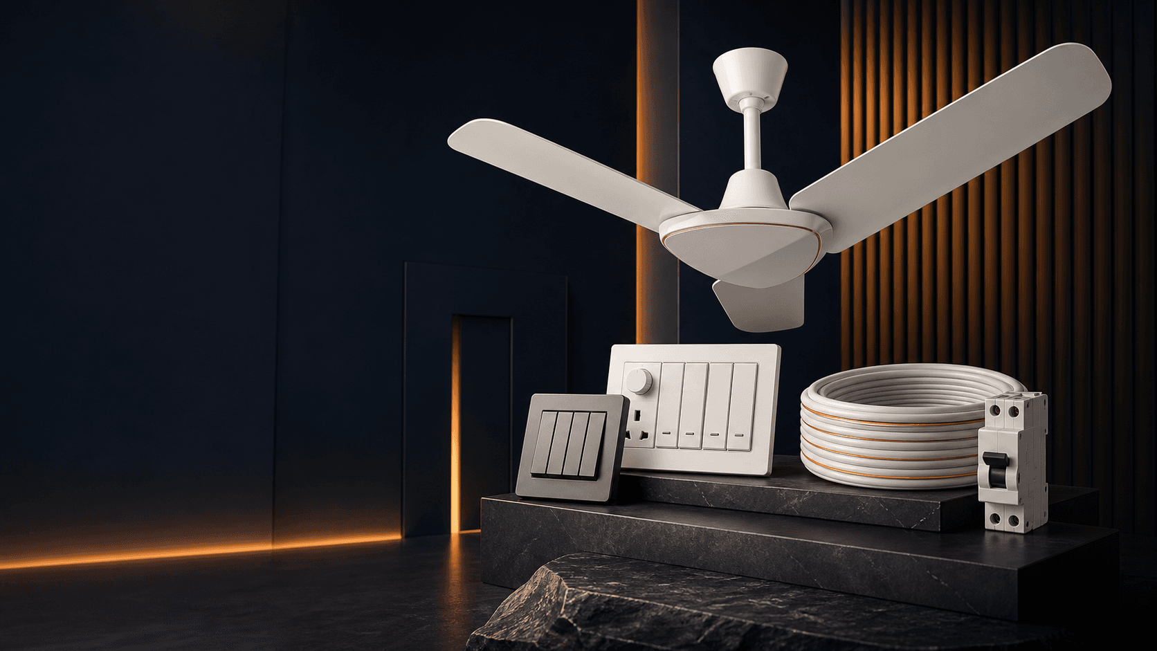 Premium range of electrical switches, wires, fan and switchgear
